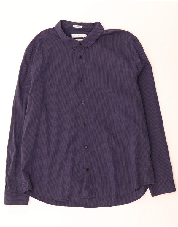 Calvin Klein herreskjorte 2XL marineblå nålestribet bomuld