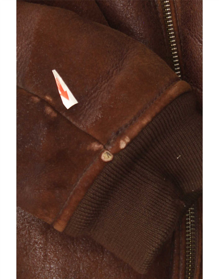 Vintage Herre Bomber Shearling Jacket UK 42 XL Brun