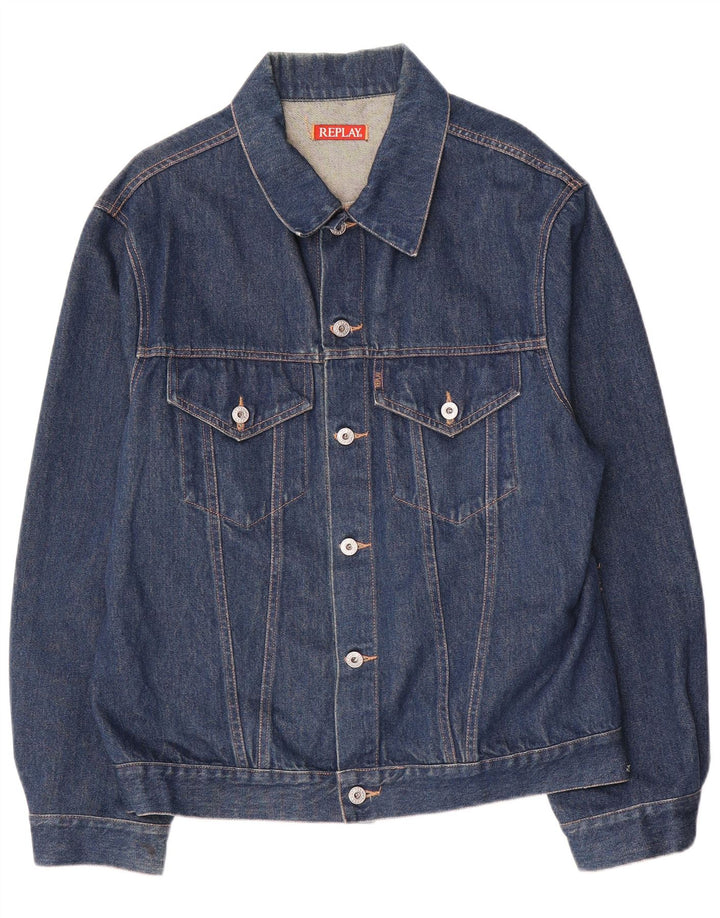 Replay Herre Denim Jacket UK 44 2XL Navy Blue Cotton