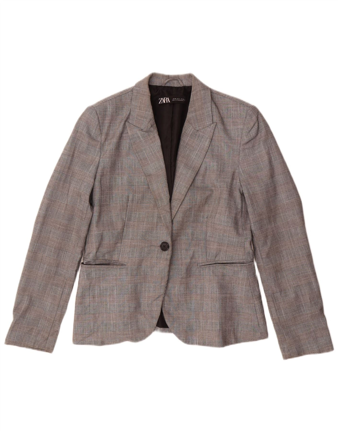 Zara Dame 1-knaps blazerjakke EU 40 mellemgrå ternet polyester