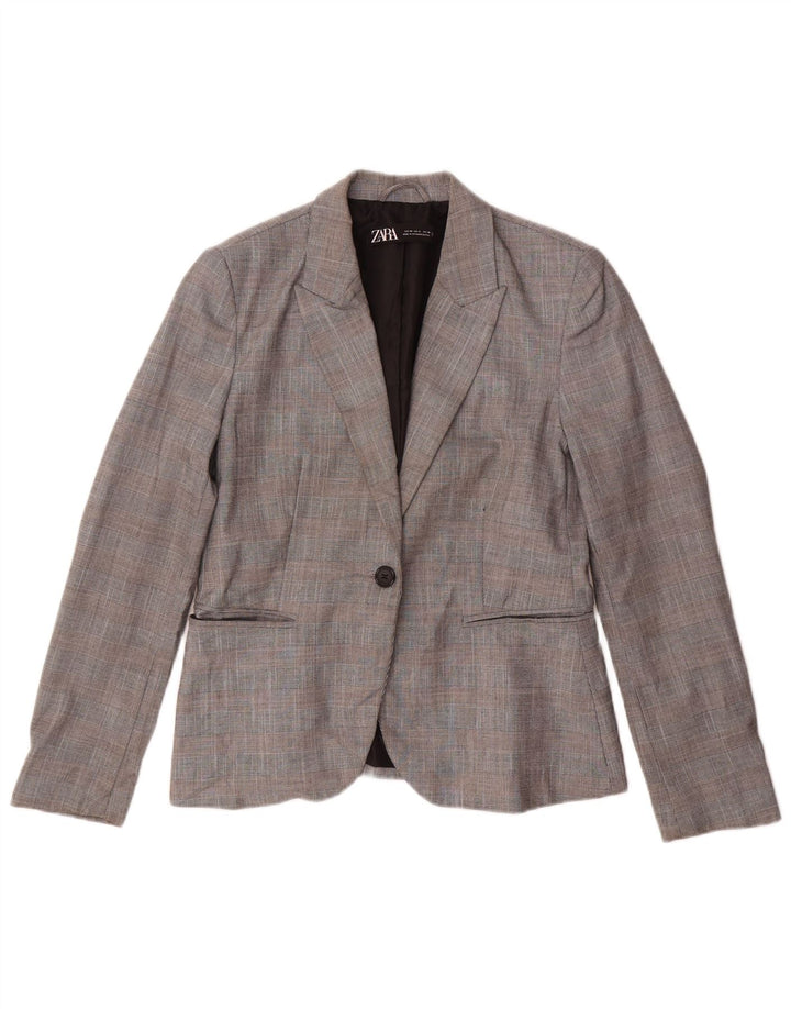 Zara Dame 1-knaps blazerjakke EU 40 mellemgrå ternet polyester