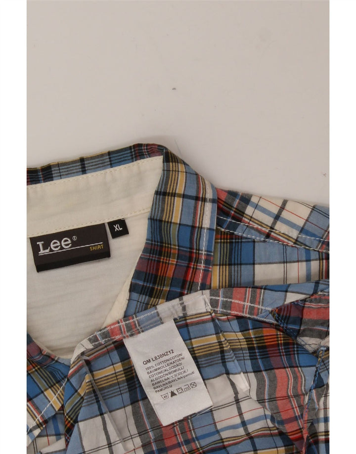 LEE Mens Short Sleeve Flannel Shirt XL Blue Check Cotton Vintage Lee and Second-Hand Lee from Messina Hembry 