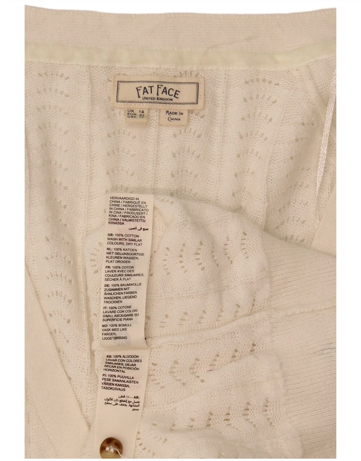 Fat Face Dame Cardigan Sweater UK 14 Stor Hvid Bomuld