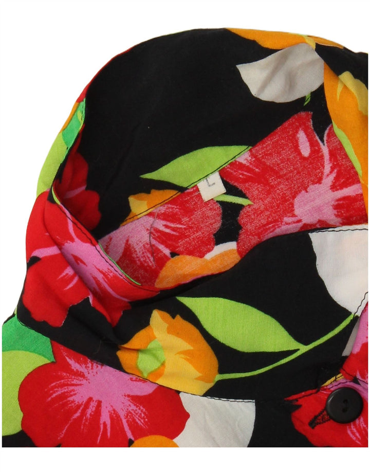 VINTAGE Kortærmet skjortebluse til kvinder UK 16 Large Black Floral