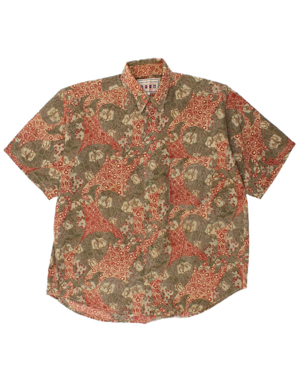 COMPAGNIE Kortærmet skjorte til mænd Large Khaki Floral Viscose