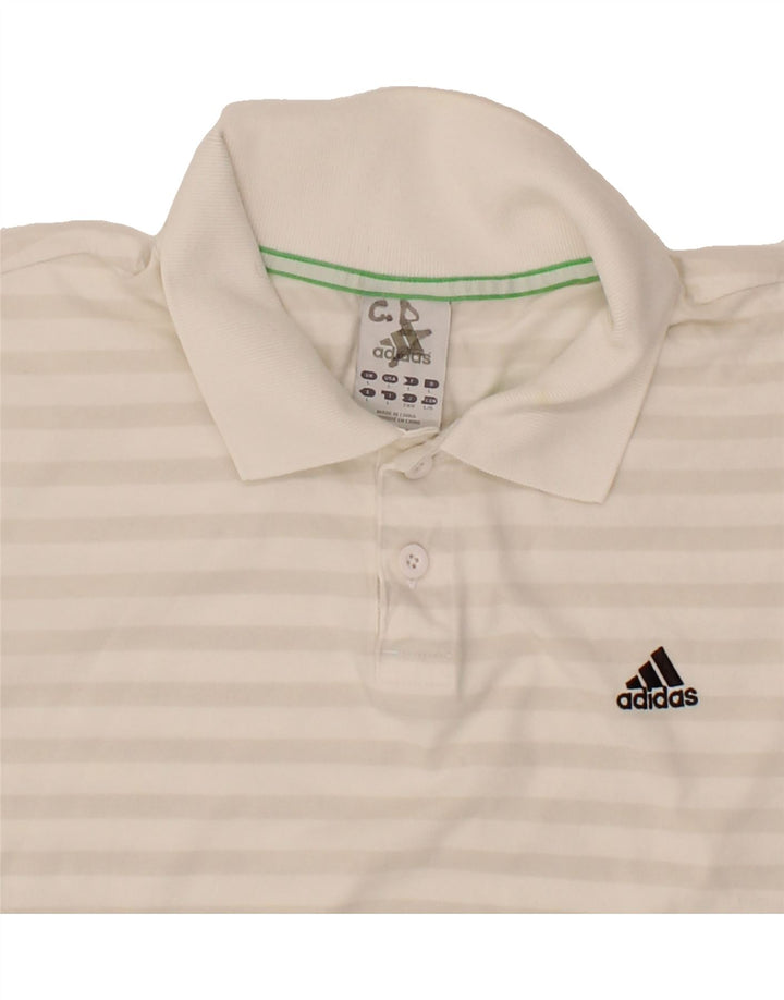 ADIDAS Mens Polo Shirt Large White Striped Cotton Vintage Adidas and Second-Hand Adidas from Messina Hembry 