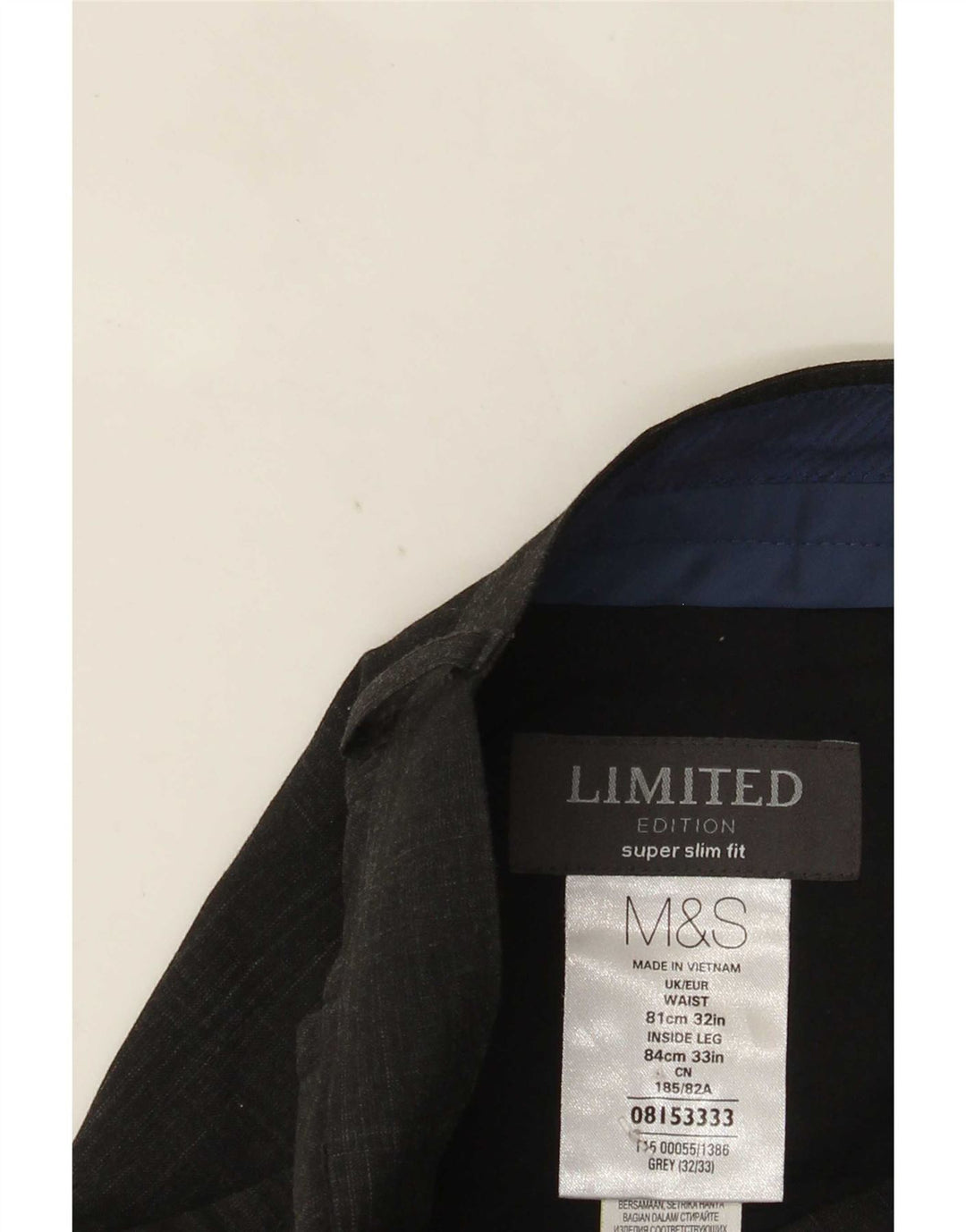 Marks & Spencer Herre Super Slim Fit Suit Bukser W32 L33 Grå ternet
