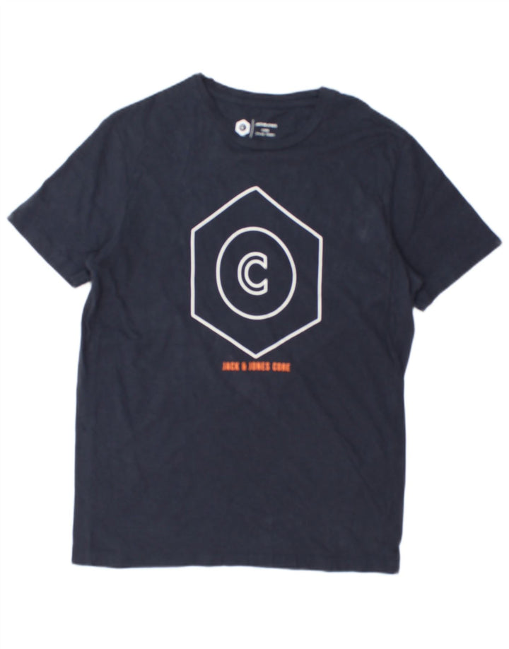 JACK & JONES Herre grafisk T-shirt top mellem marineblå bomuld