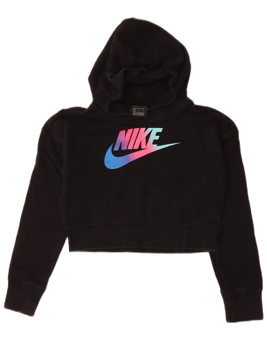 NIKE piger Crop grafisk hættetrøje trøje 12-13 år stor sort bomuld