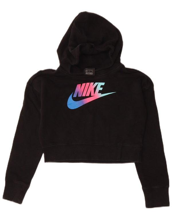 NIKE piger Crop grafisk hættetrøje trøje 12-13 år stor sort bomuld