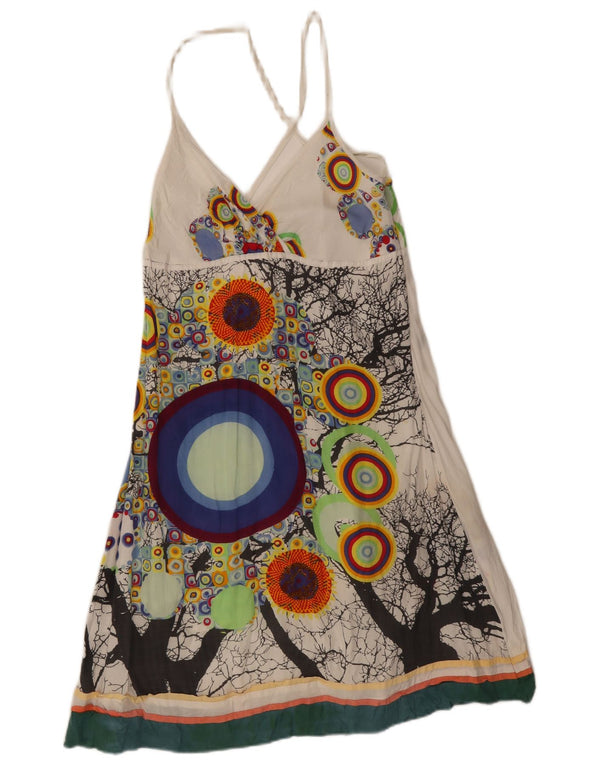 Desigual Womens Graphic Slip Dress EU 42 Large White Geometric Viscose