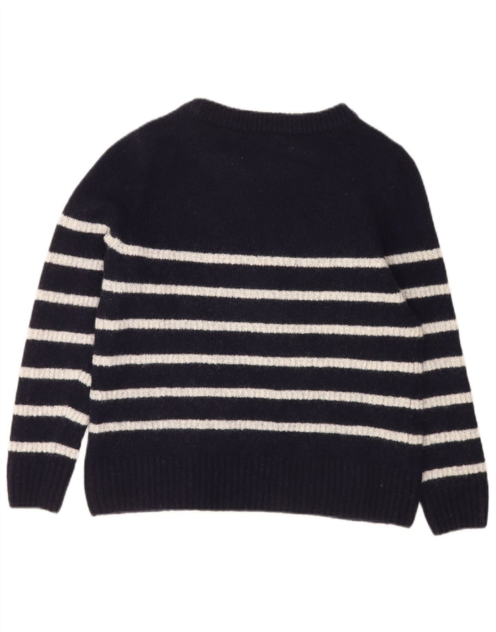 Barbour Dame Boat Neck Jumper Sweater UK 14 Mellem marineblå stribet uld