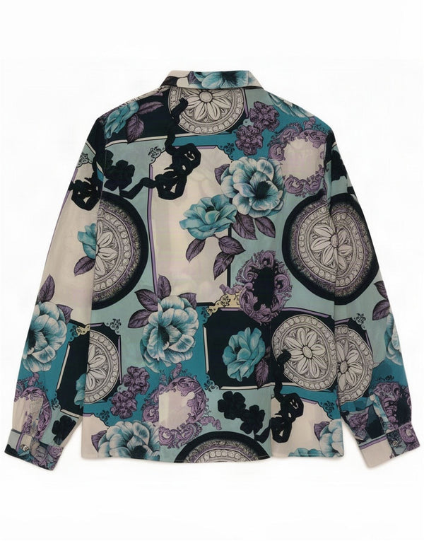Vintage skjortebluse til kvinder UK 14 Medium Multicolored Floral Acetate