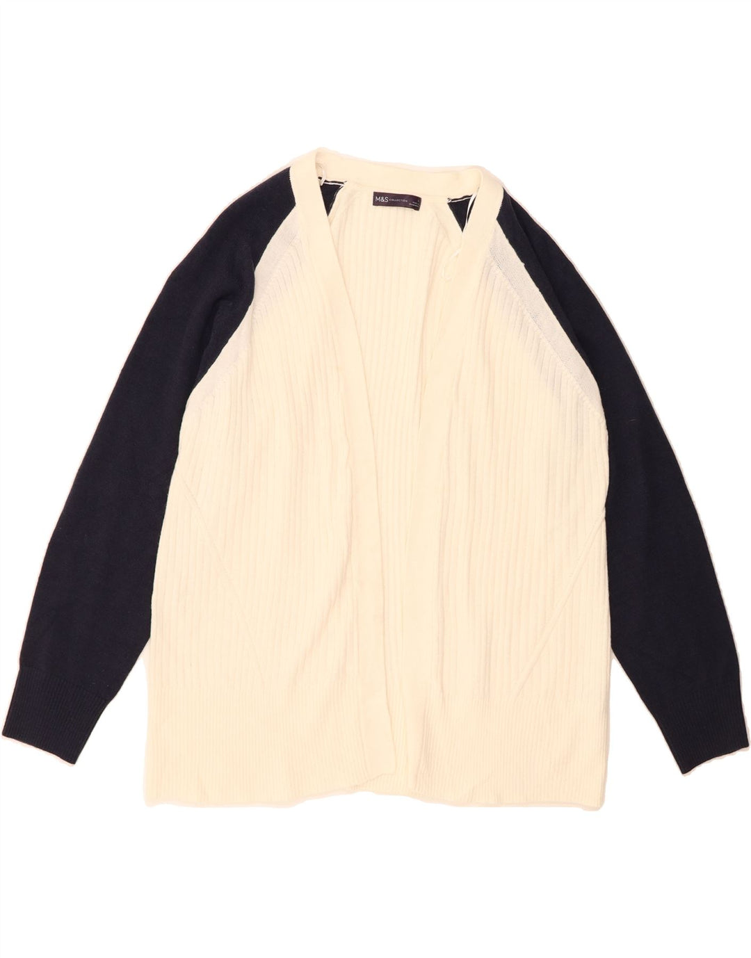 MARKS & SPENCER Womens Cardigan Sweater UK 16 Large Off White Colourblock Vintage Marks & Spencer and Second-Hand Marks & Spencer from Messina Hembry 
