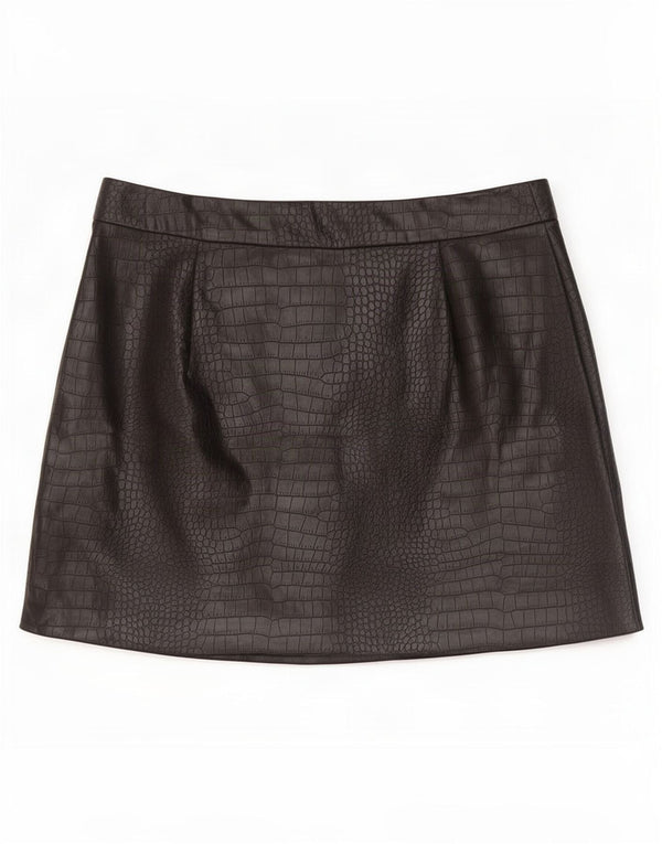 Zara Dame imiteret læder mini nederdel Medium W28 sort dyreprint