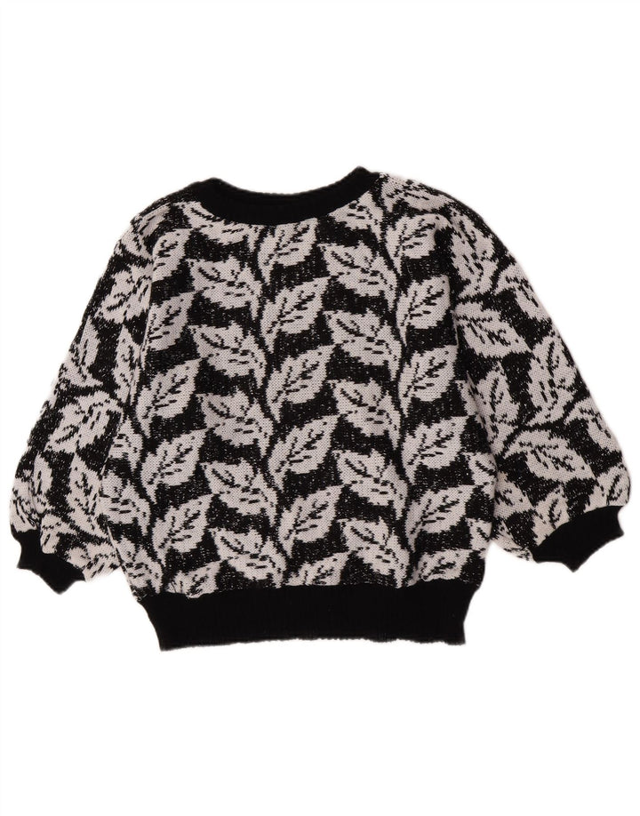 Vintage kvinders abstrakt mønster rund hals sweater UK 14 medium sort