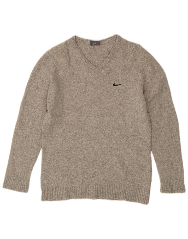 Nike Dame V-hals sweater UK 14 Large Grey Flecked Wool