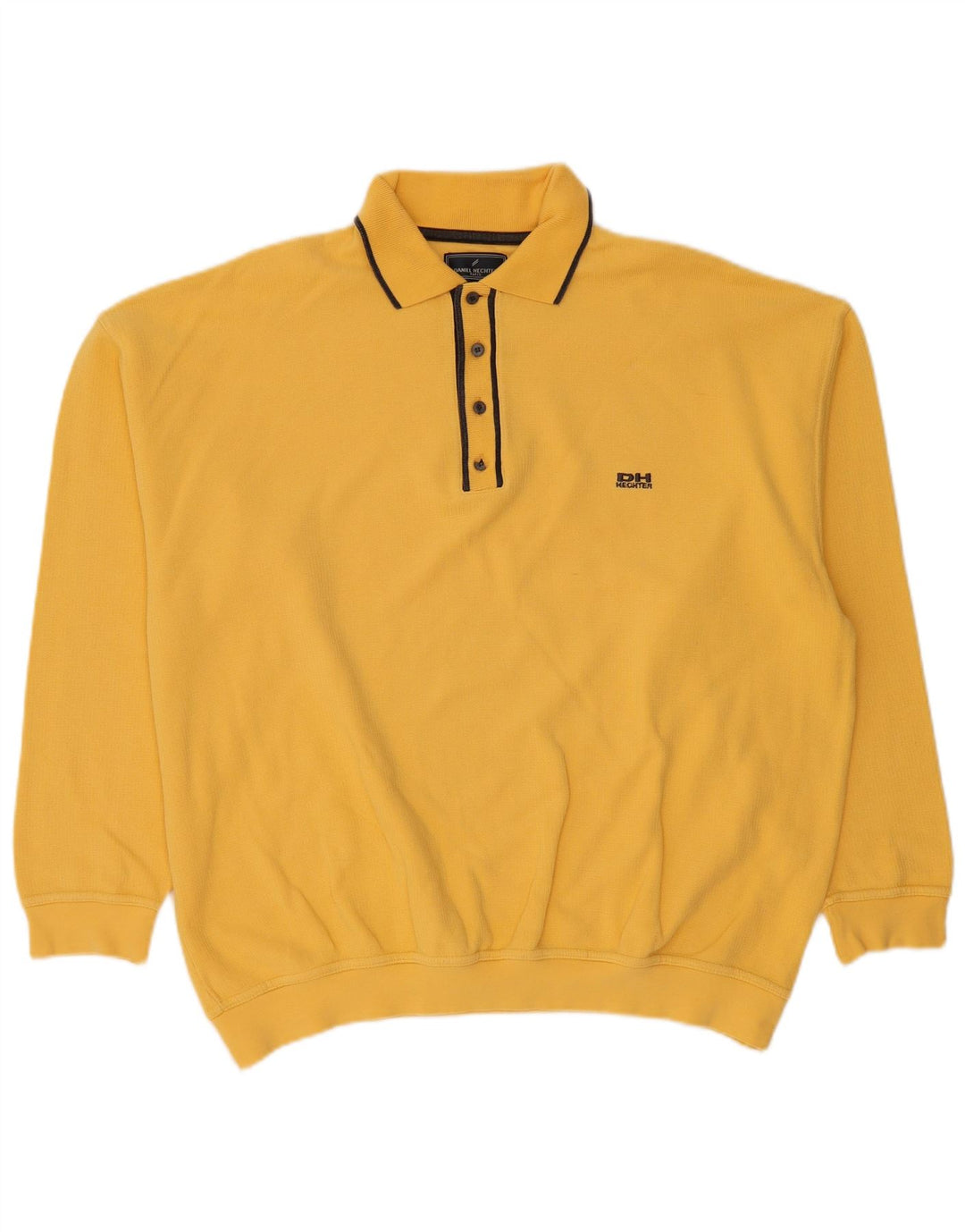 DANIEL HECHTER Mens Polo Neck Jumper Sweater 2XL Yellow Cotton