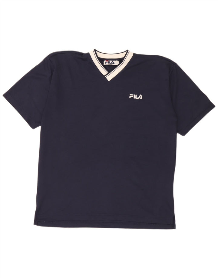 Fila Herre T-shirt Top Small Navy Blue Colourblock Polyester