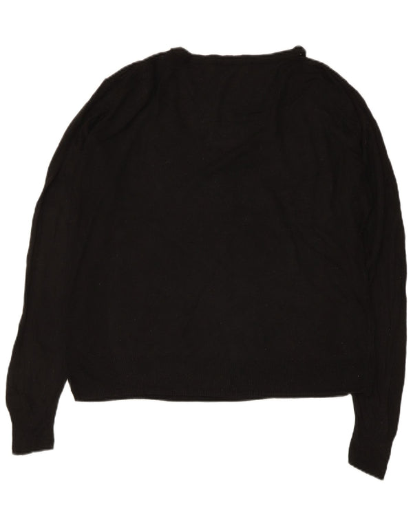 ZARA Dame Oversized V-hals sweater UK 10 Small Black Viscose