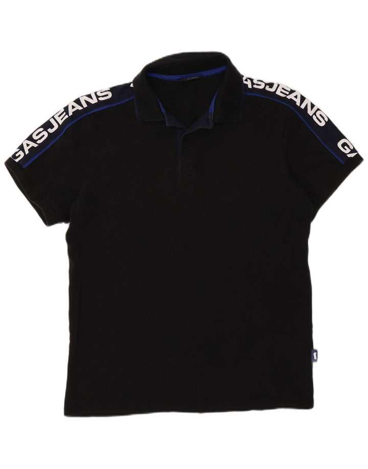 Gas Herre grafisk poloshirt Medium Sort Colourblock Bomuld