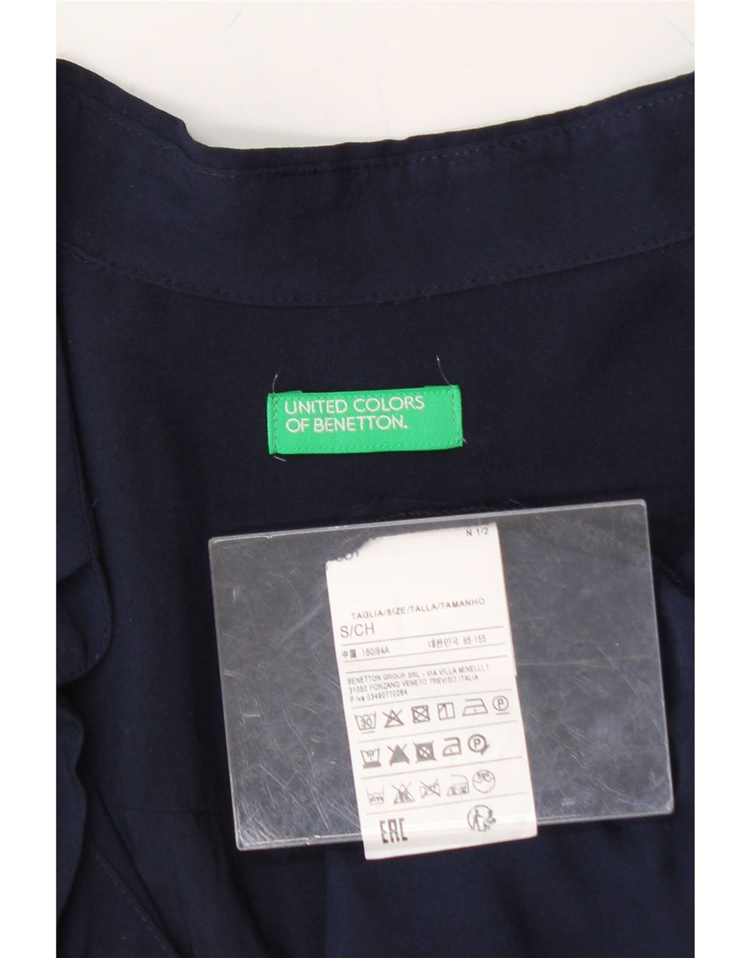 BENETTON Womens Oversized Shirt UK 10 Small Navy Blue Viscose Vintage Benetton and Second-Hand Benetton from Messina Hembry 