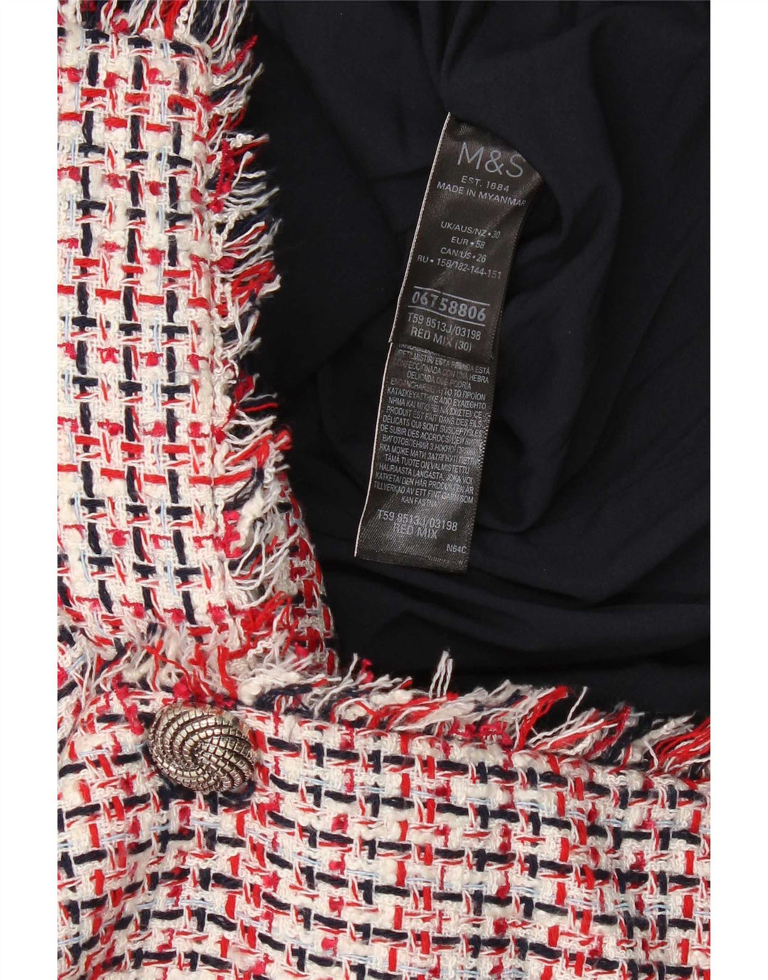Marks & Spencer Dame 3-knaps blazerjakke UK 30 6XL rødternet polyester