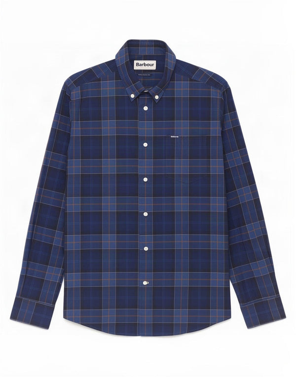 Barbour herre skræddersyet pasform skjorte medium blå plaid bomuld