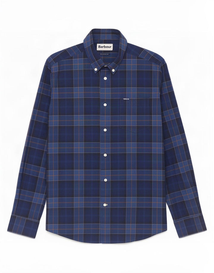 Barbour herre skræddersyet pasform skjorte medium blå plaid bomuld