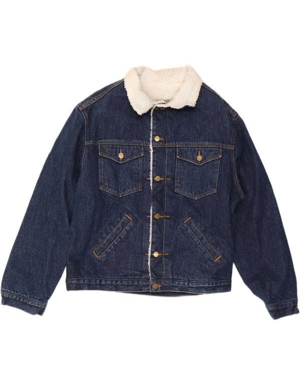 GREEN FOX Herre Sherpa Denim Jacket UK 38 Medium Blue