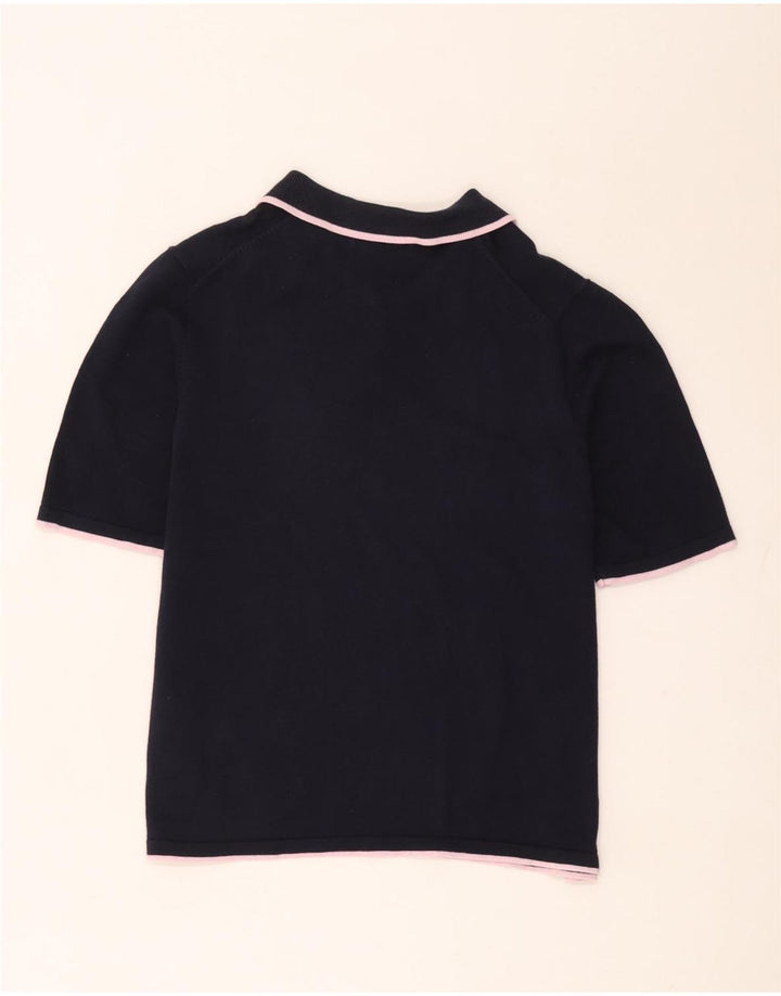 Marks & Spencer Dame Polo Shirt UK 14 Mellem marineblå stribet bomuld