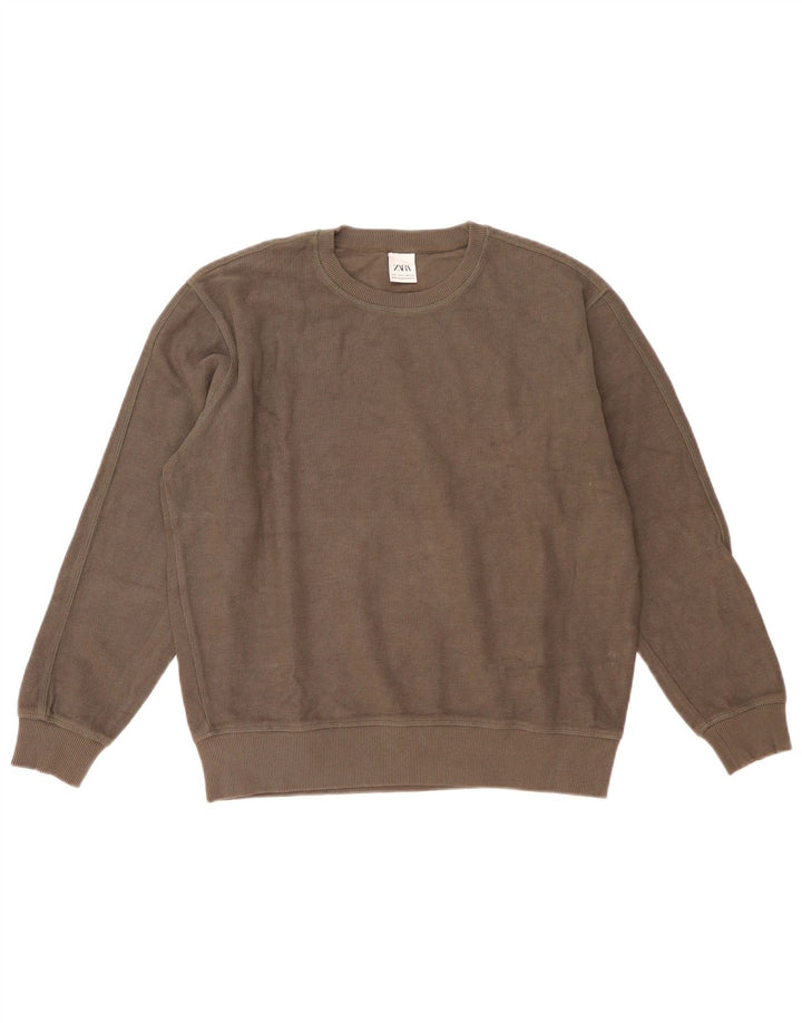 Zara Herre Loose Fit Sweatshirt Jumper Lille Grå Bomuld