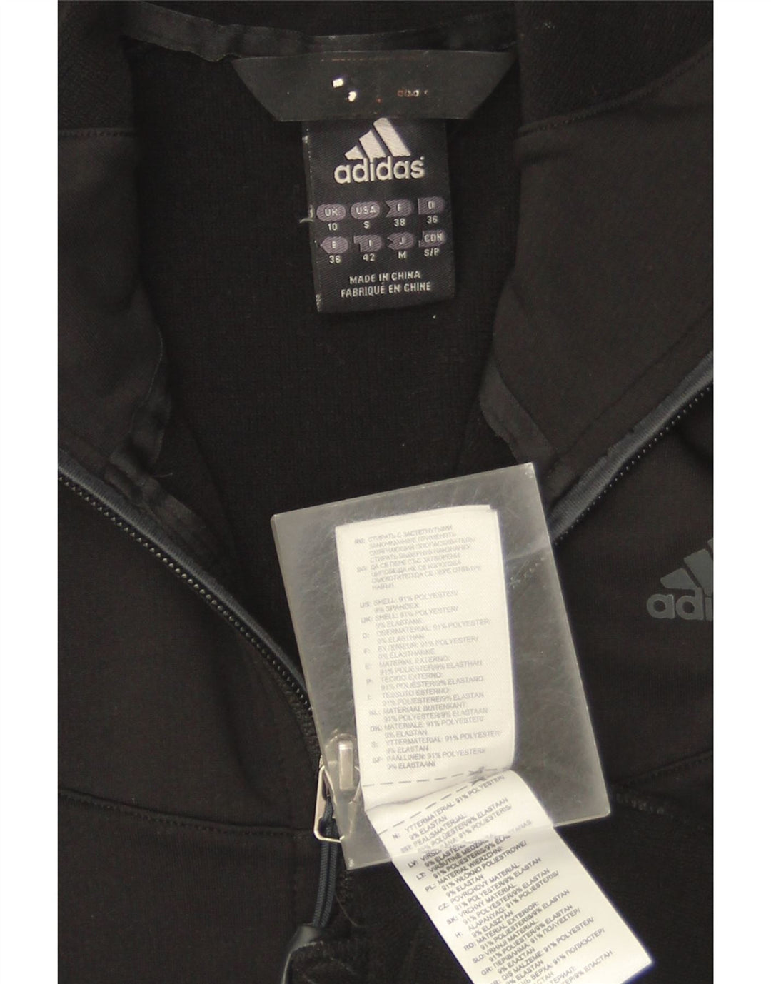 Adidas hættetrøje med lynlås til kvinder UK 10 Lille sort polyester