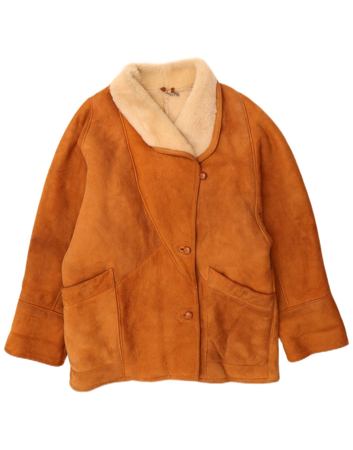 Vintage Dame Oversized Shearling Overfrakke UK 16 Large Beige