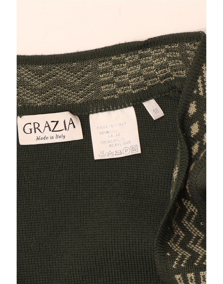 Grazia Dame Longline Cardigan Sweater US 18 2XL Khaki Wool