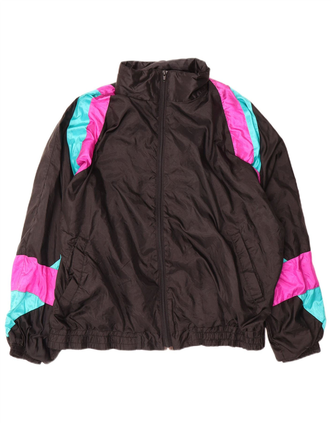 Vintage herre Loose Fit træningsdragt topjakke lille sort farveblok