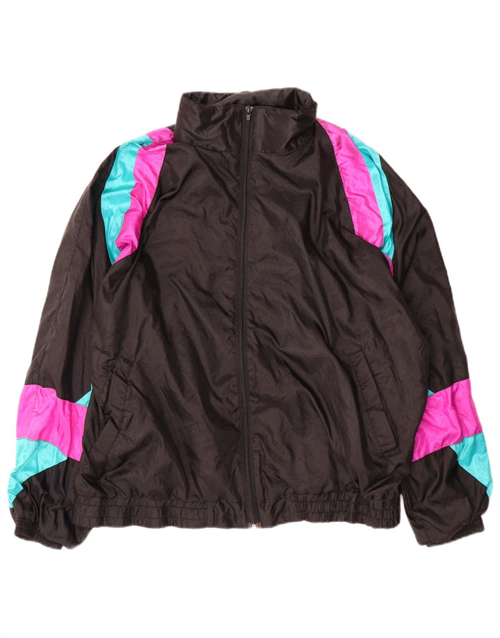 Vintage herre Loose Fit træningsdragt topjakke lille sort farveblok