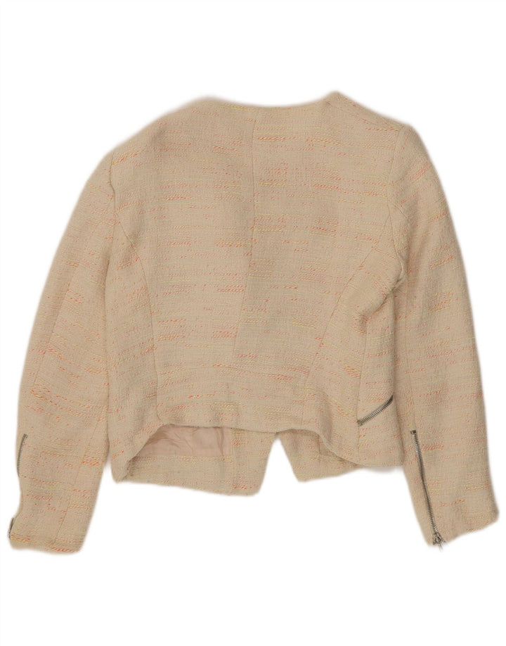 Zara Dame Crop Blazer Jacket UK 12 Medium Beige Flecked Bomuld