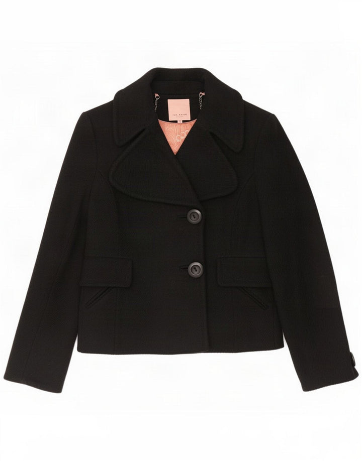 Ted Baker Womens Pea Coat Størrelse 3 Medium Black Virgin Wool