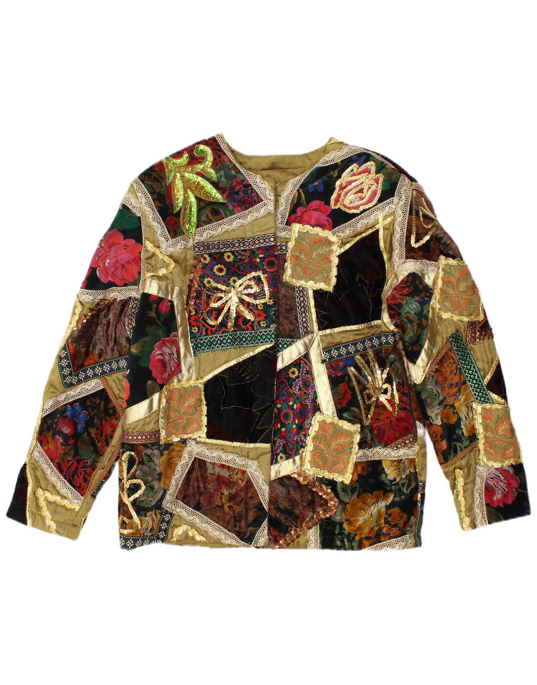 ELISA LANDRI Dame Blazer Jacket UK 16 Large Khaki Patchwork Viscose