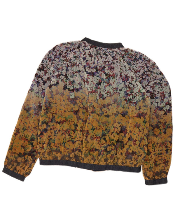 Zara Womens Oversized Bomber Jacket UK 10 Small Yellow Floral Polyester