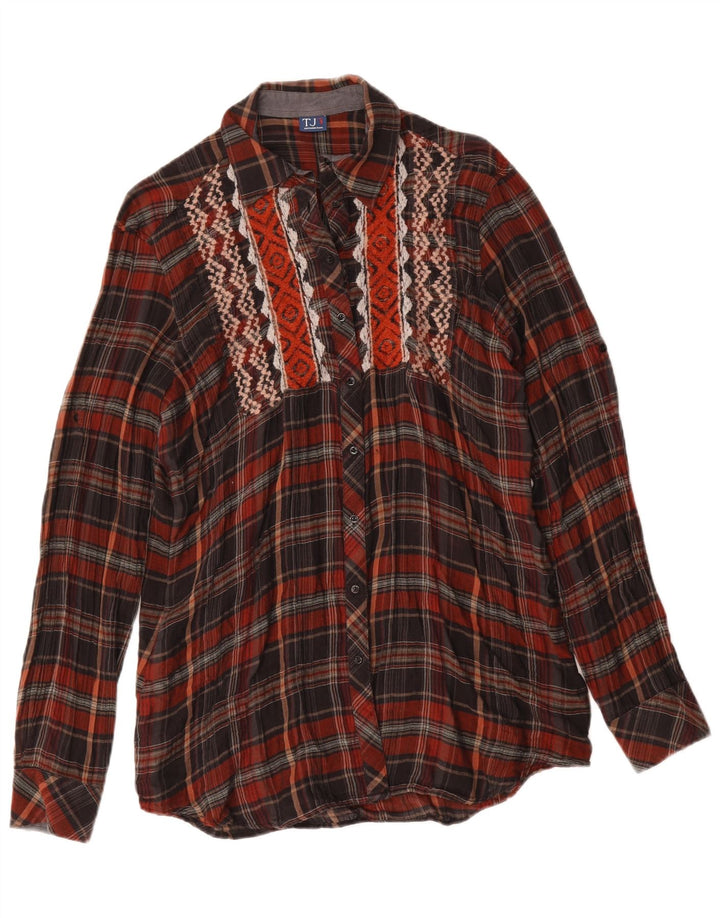 Trussardi Dame Longline Skjorte UK 14 Medium Bourgogne Ternet