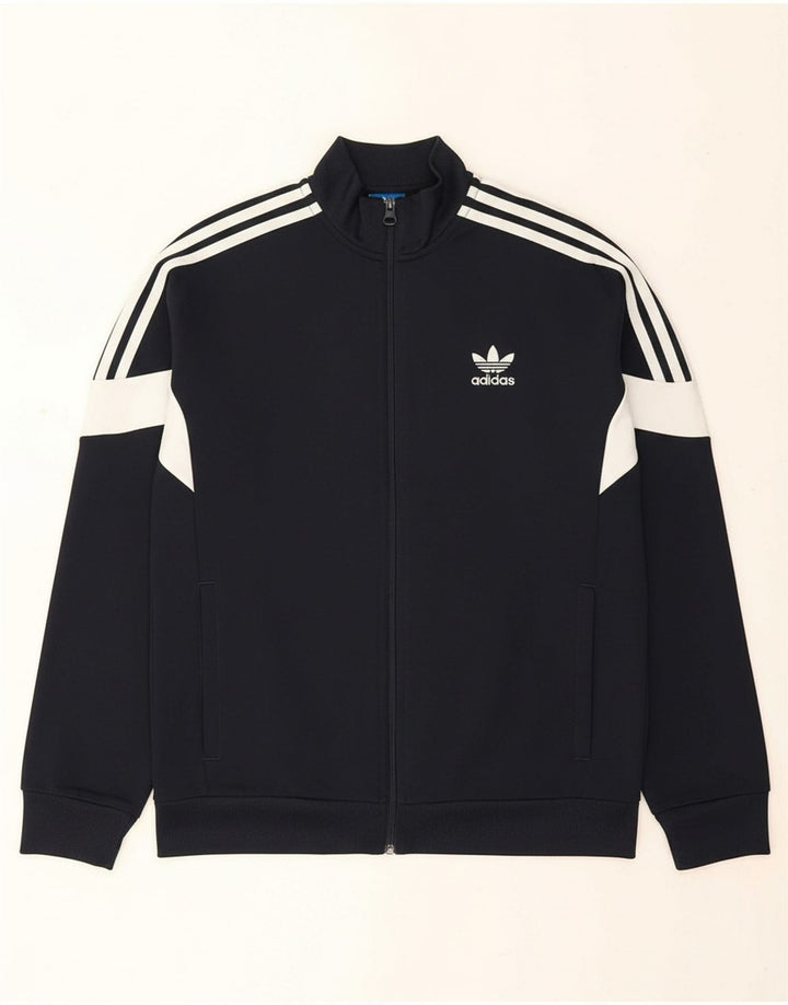 ADIDAS Boys Tracksuit Top Jacket 13-14 Years Navy Blue Colourblock