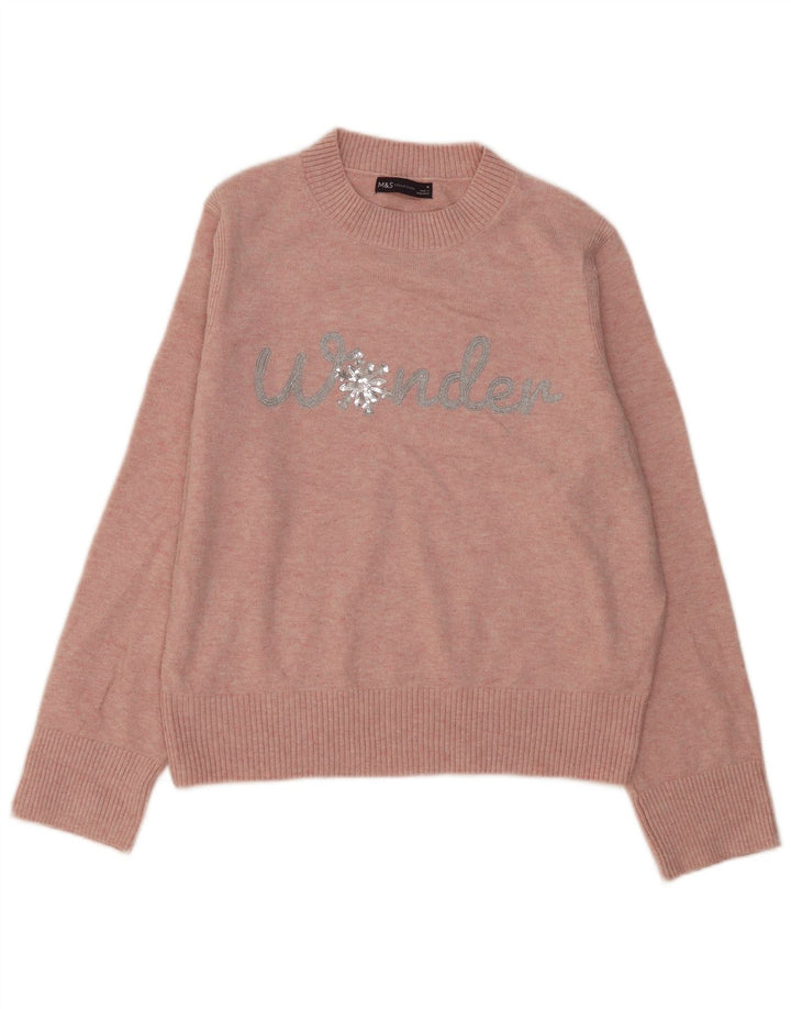 Marks & Spencer Dame grafisk rund hals sweater UK 14 Medium Pink