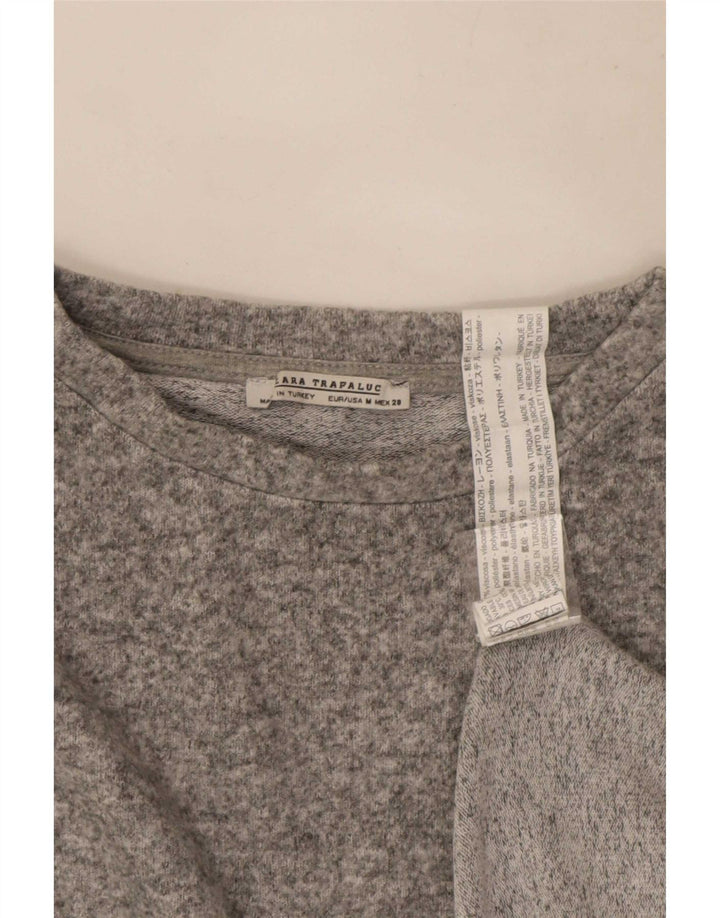 Zara Dame Trafaluc langærmet bluse Top UK 14 Medium Grey Flecked