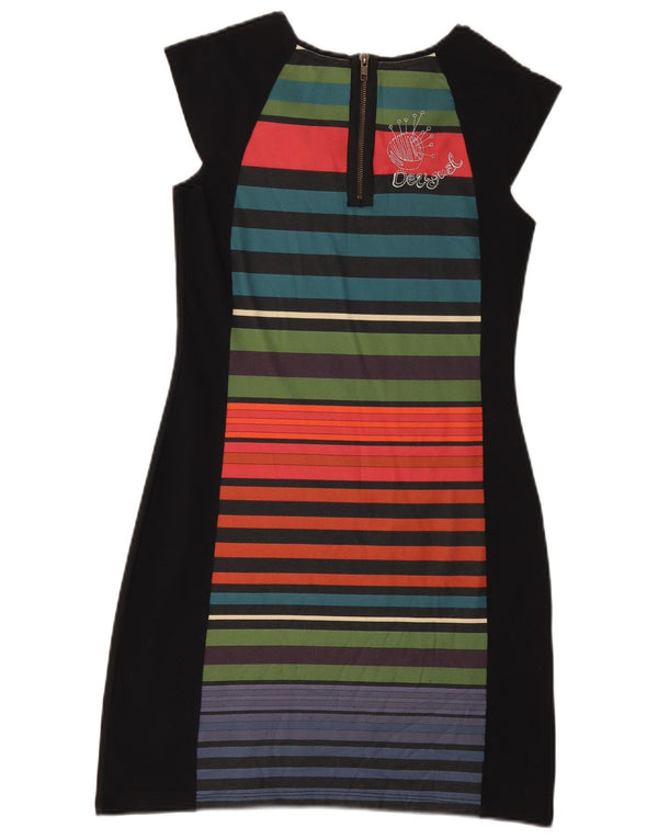 Desigual Kvinders Grafisk Skede Kjole UK 12 Medium Sort Stribet