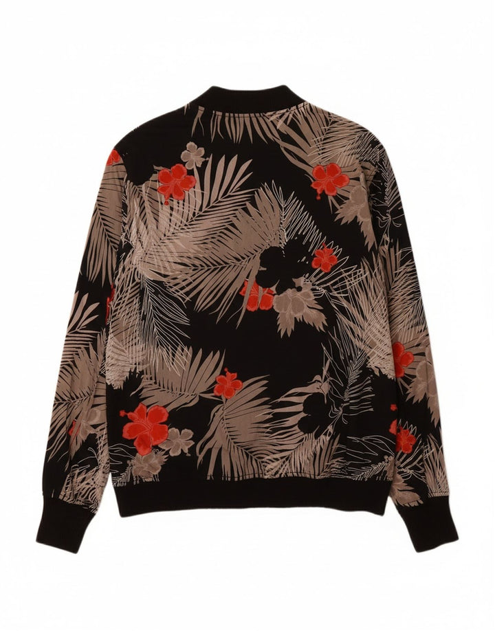 GUESS Mens Bomber Jacket UK 38 Medium Black Floral Cotton