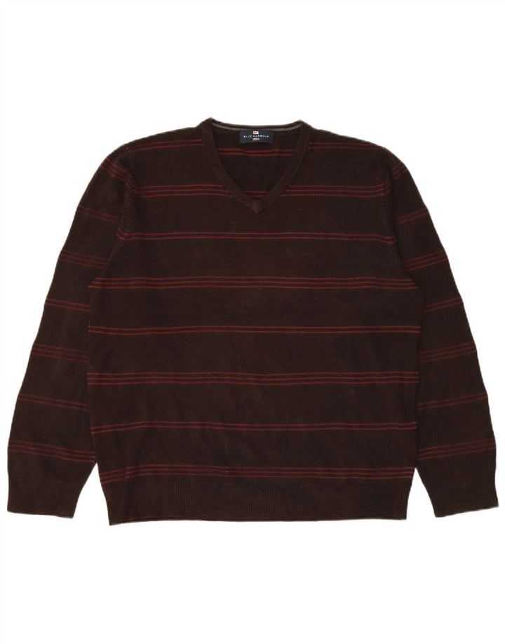 Marks & Spencer Herre V-hals sweater Stor brun stribet akryl