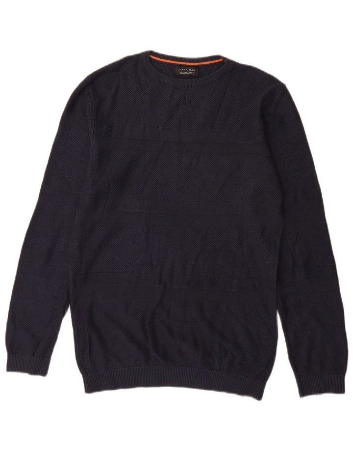 Zara Herre Boat Neck Jumper Sweater Lille Marineblå Stribet