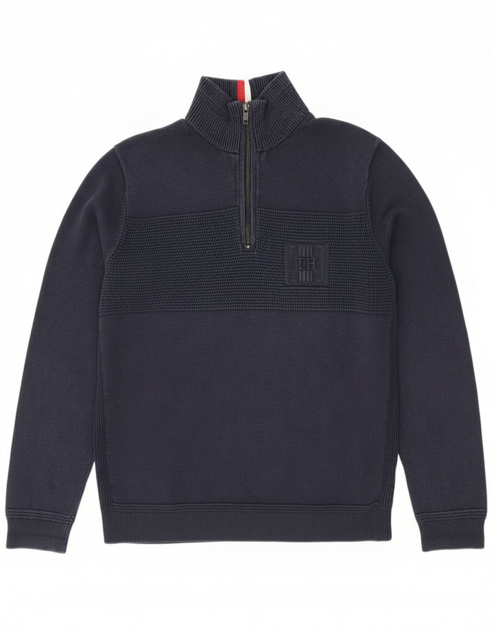 Tommy Hilfiger Herre Zip Neck Jumper Sweater Medium Navy Blue Bomuld